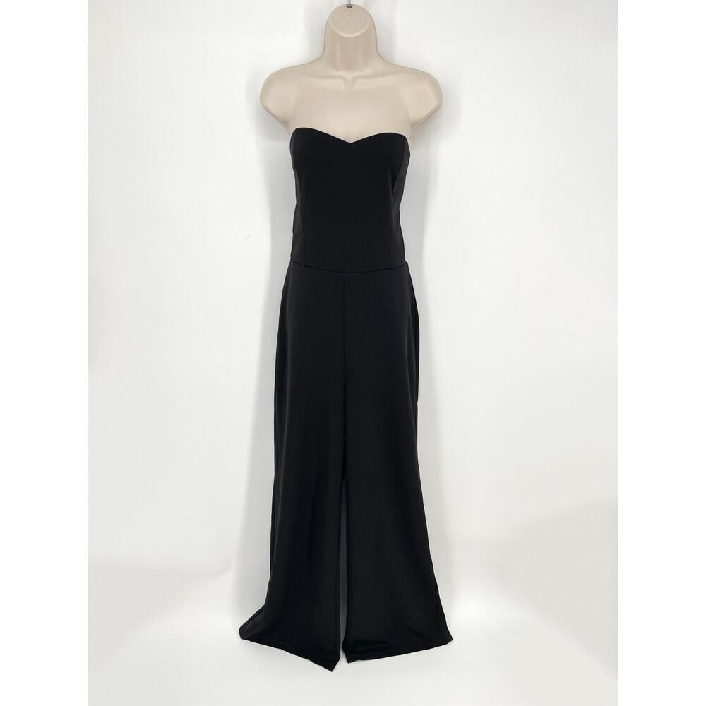 Lulus Edith NEW Strapless Jumpsuit Sz XL Black Wide Leg Fully Lined Zip Back